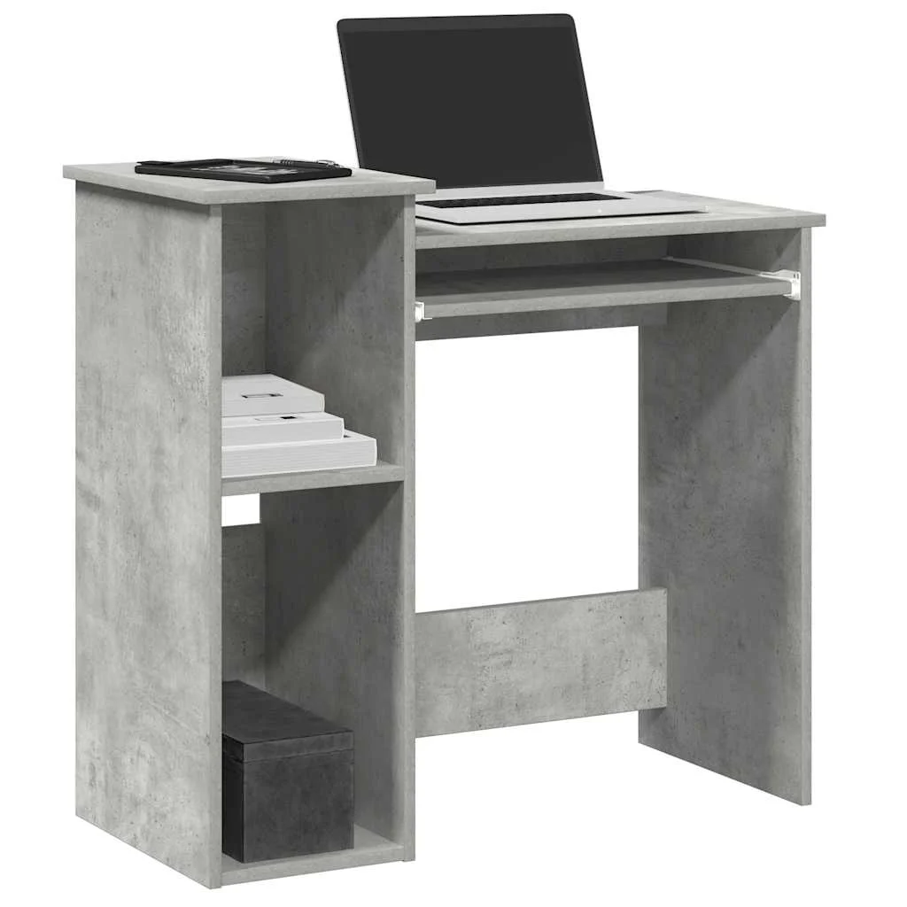 Bureau avec étagères 84 x 40 x 78 cm gris béton bois d'ingénierie – vue d’ensemble
