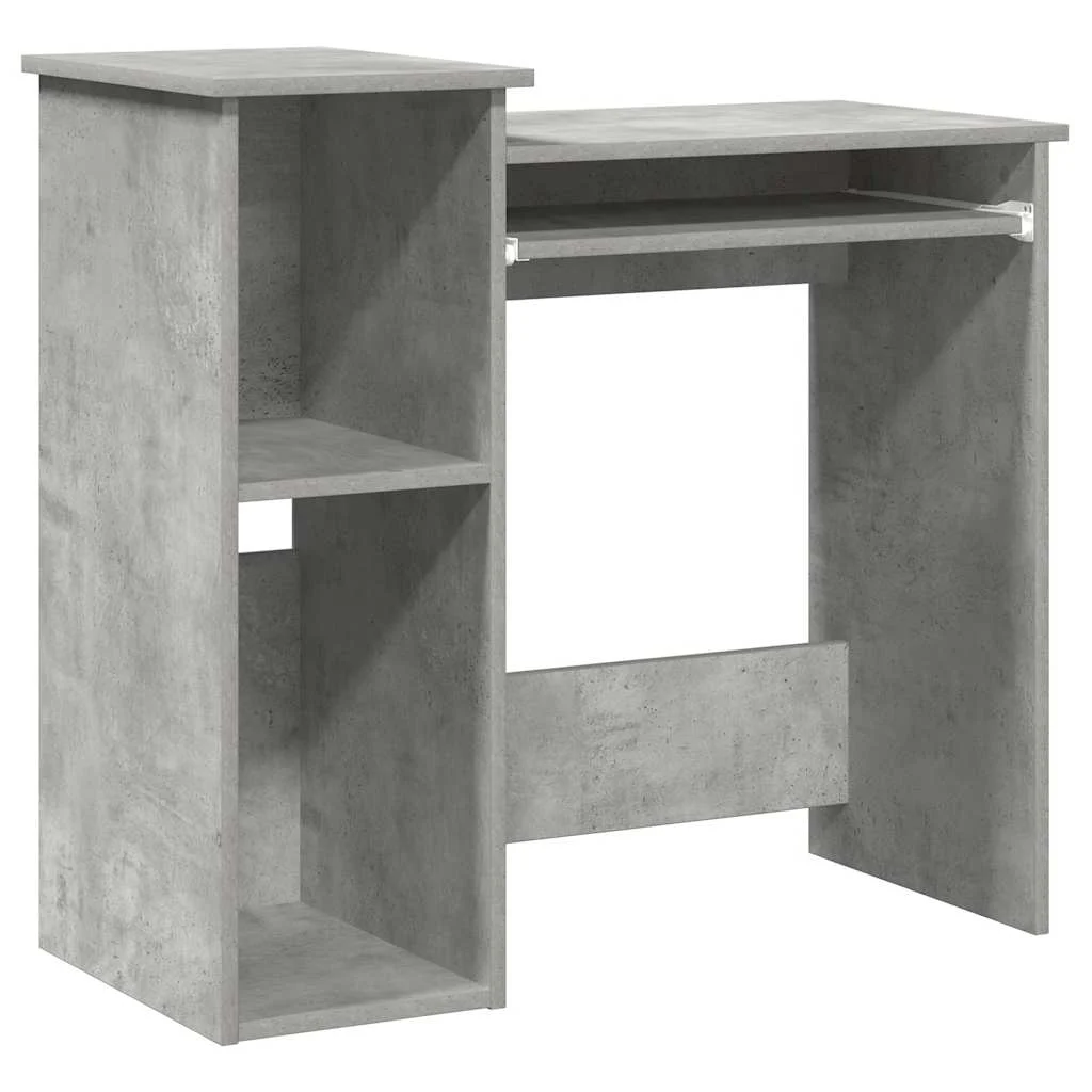 Bureau avec étagères 84 x 40 x 78 cm gris béton bois d'ingénierie – vue de côté