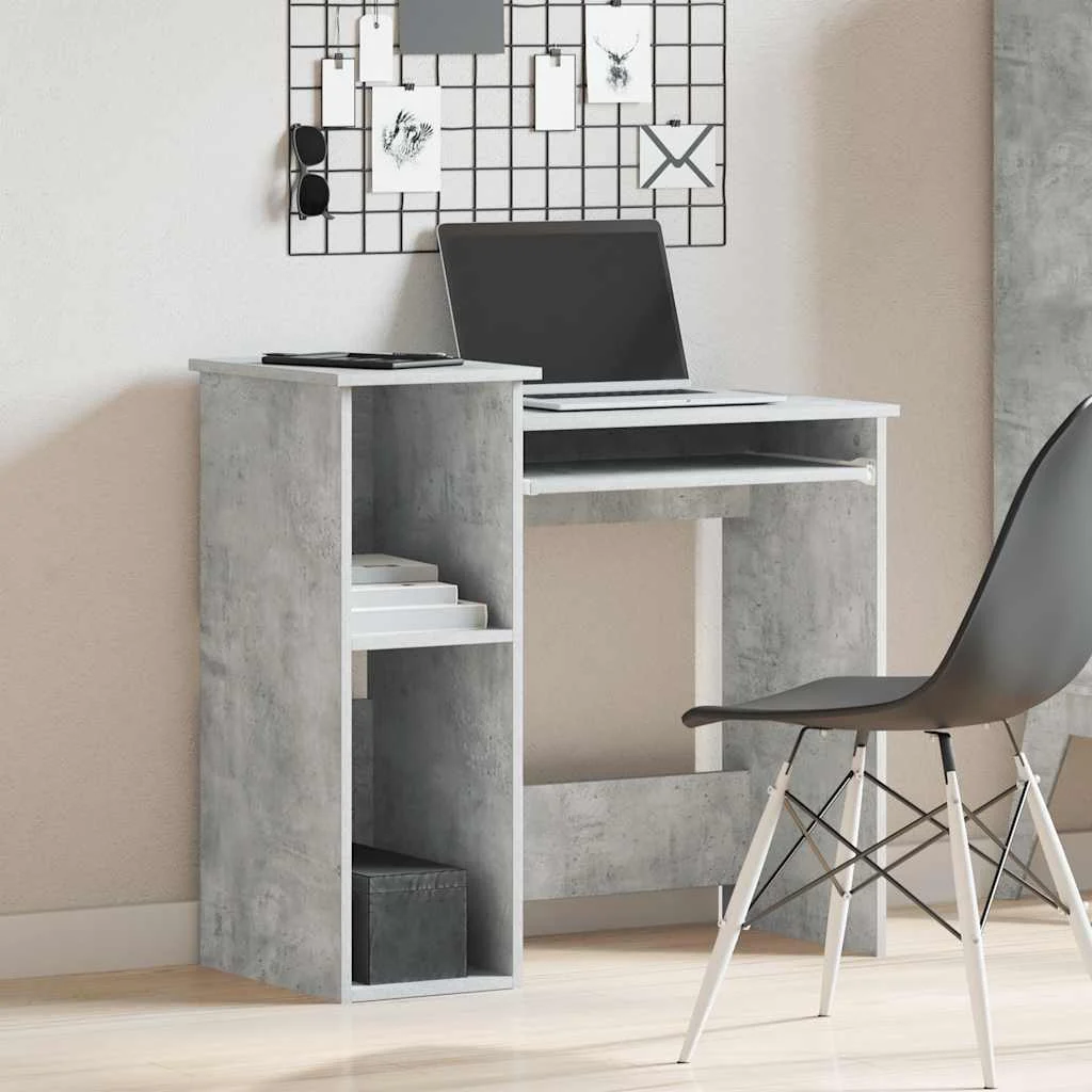 Bureau avec étagères 84 x 40 x 78 cm gris béton bois d'ingénierie – vue de détail