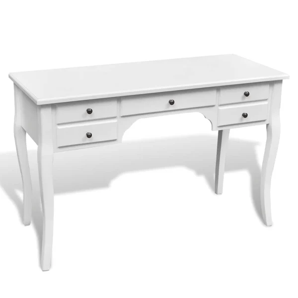 Bureau français en bois avec pieds courbés et 5 tiroirs 110 x 47 x 79 cm blanc mdf – vue d’ensemble
