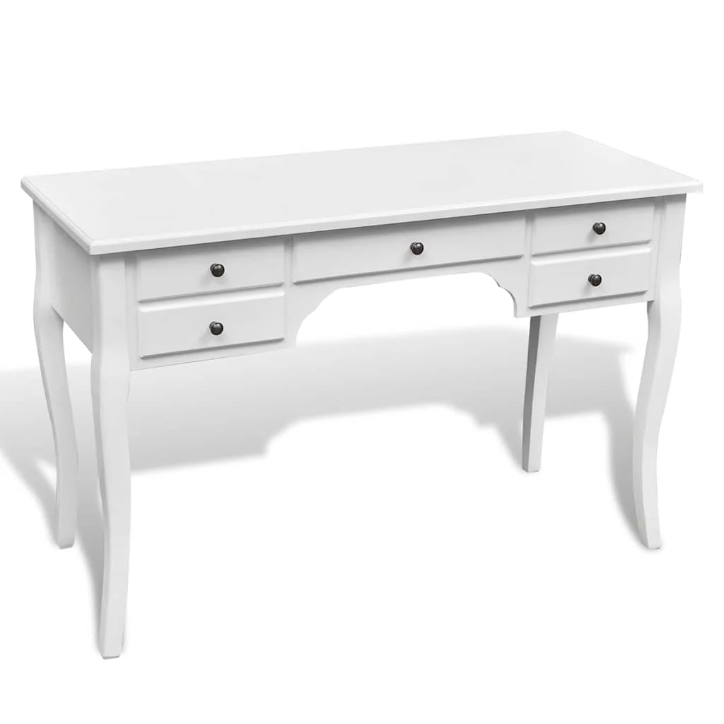 Bureau français en bois avec pieds courbés et 5 tiroirs 110 x 47 x 79 cm blanc mdf – vue d’ensemble