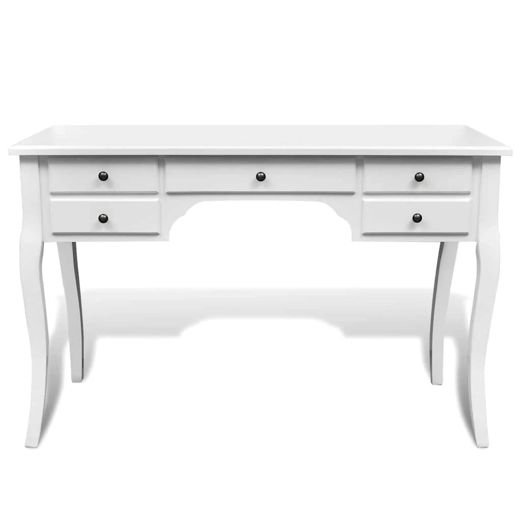 Bureau français en bois avec pieds courbés et 5 tiroirs 110 x 47 x 79 cm blanc mdf – vue de côté
