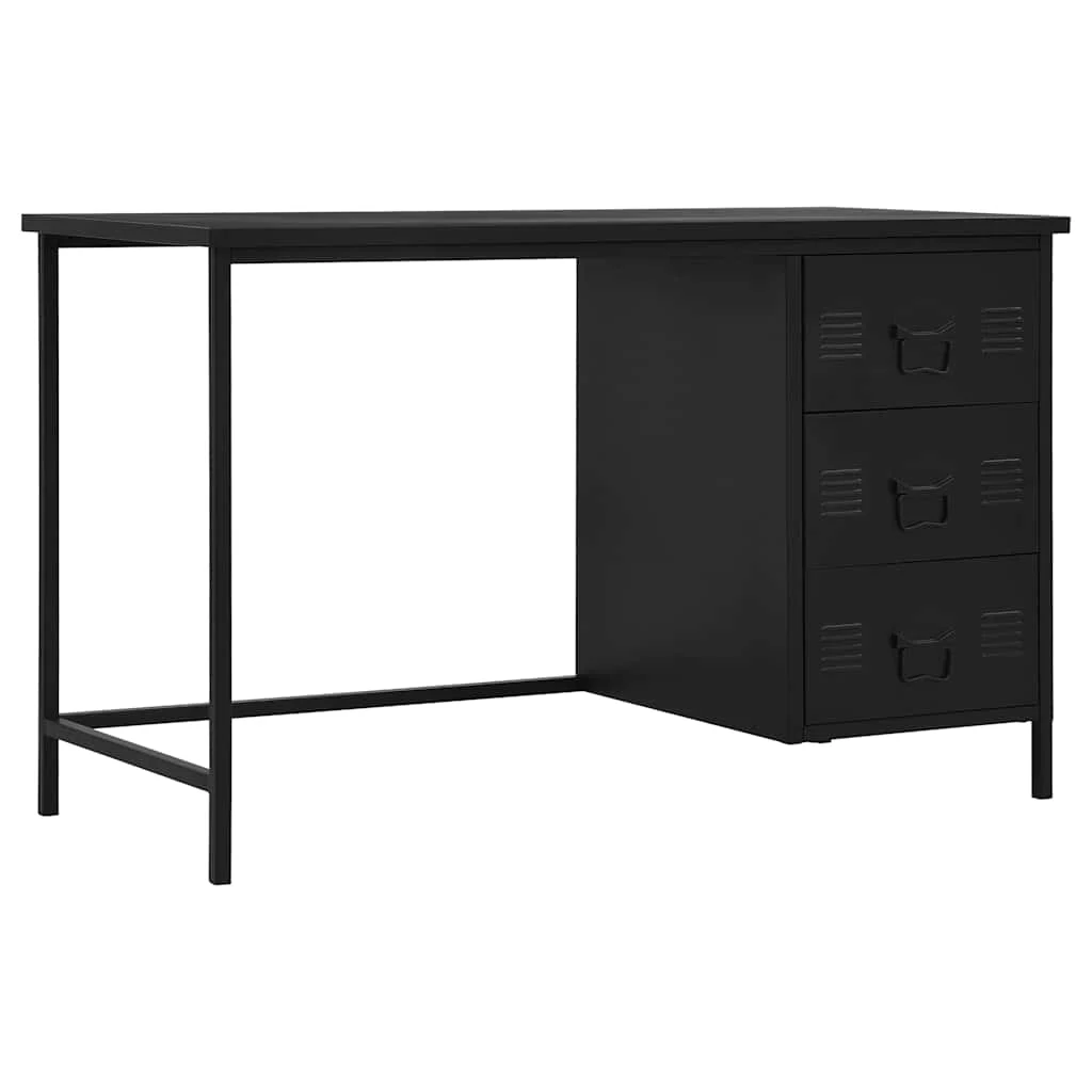 Bureau industriel avec tiroirs 120 x 55 x 75 cm noir acier – vue d’ensemble