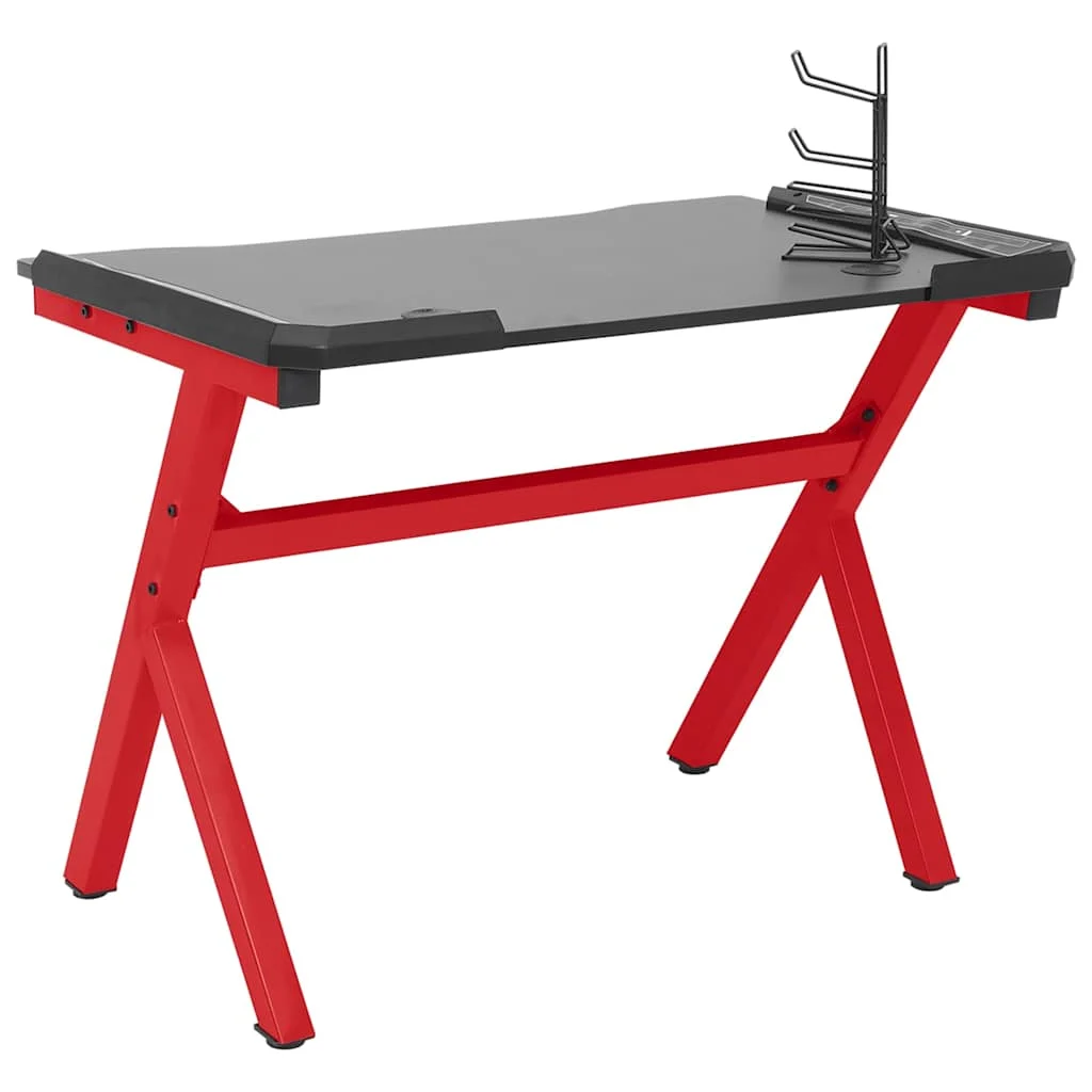 Bureau de jeu à LED en forme de Y 110 x 60 x 75 cm noir bois d'ingénierie – vue de dessus