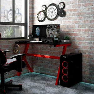 Bureau de jeu à LED en forme de Y 110 x 60 x 75 cm noir bois d'ingénierie – vue d’ensemble