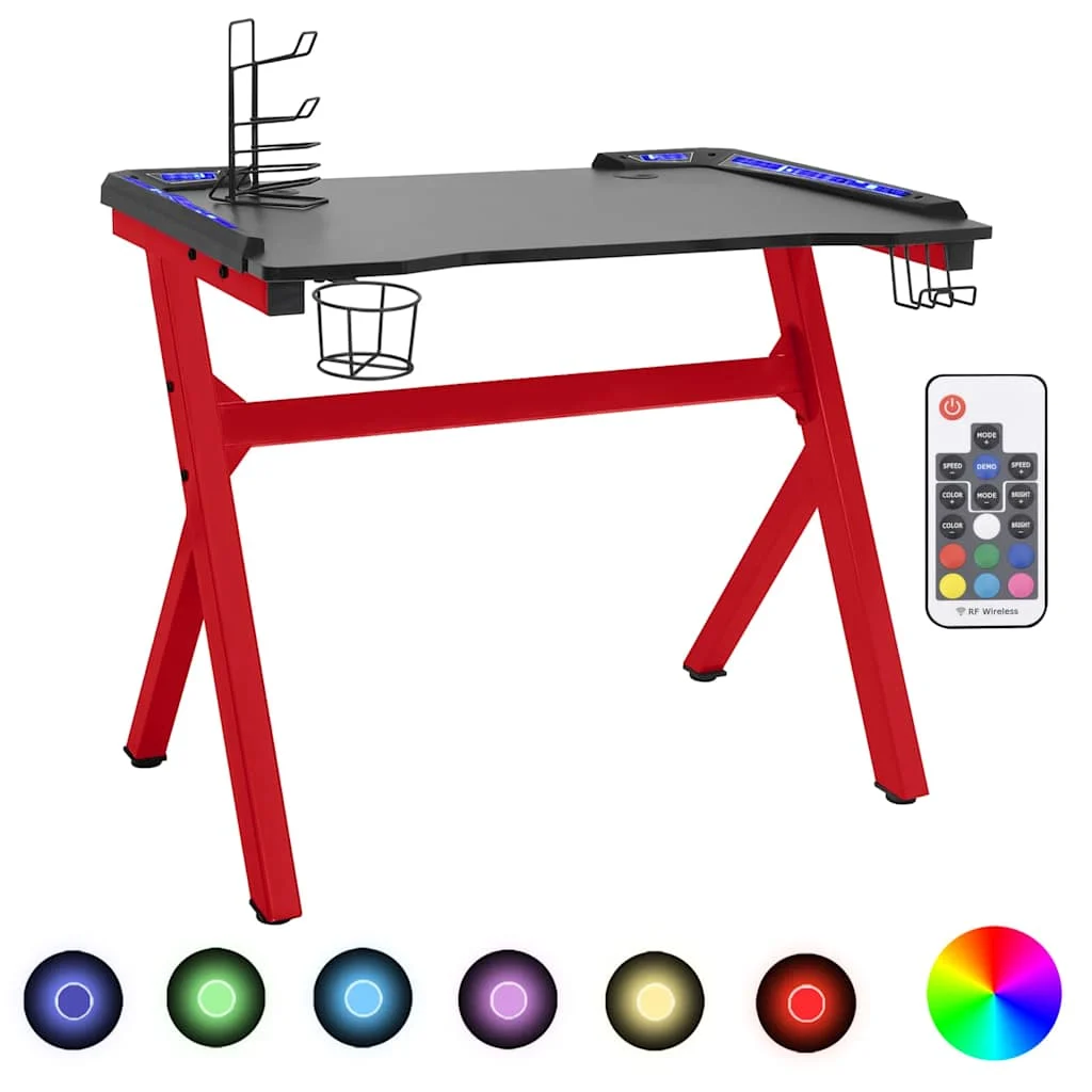 Bureau de jeu à LED en forme de Y 110 x 60 x 75 cm noir bois d'ingénierie – vue de côté