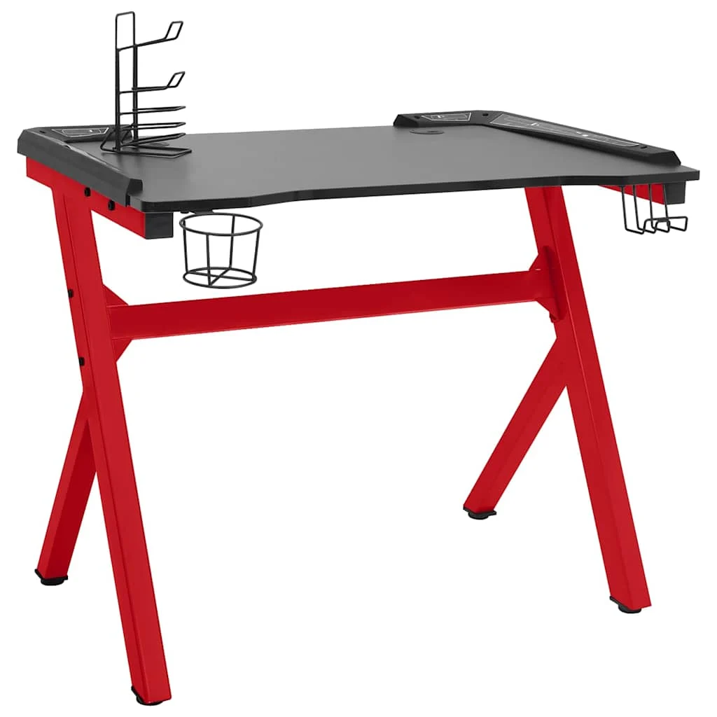 Bureau de jeu à LED en forme de Y 110 x 60 x 75 cm noir bois d'ingénierie – vue de détail