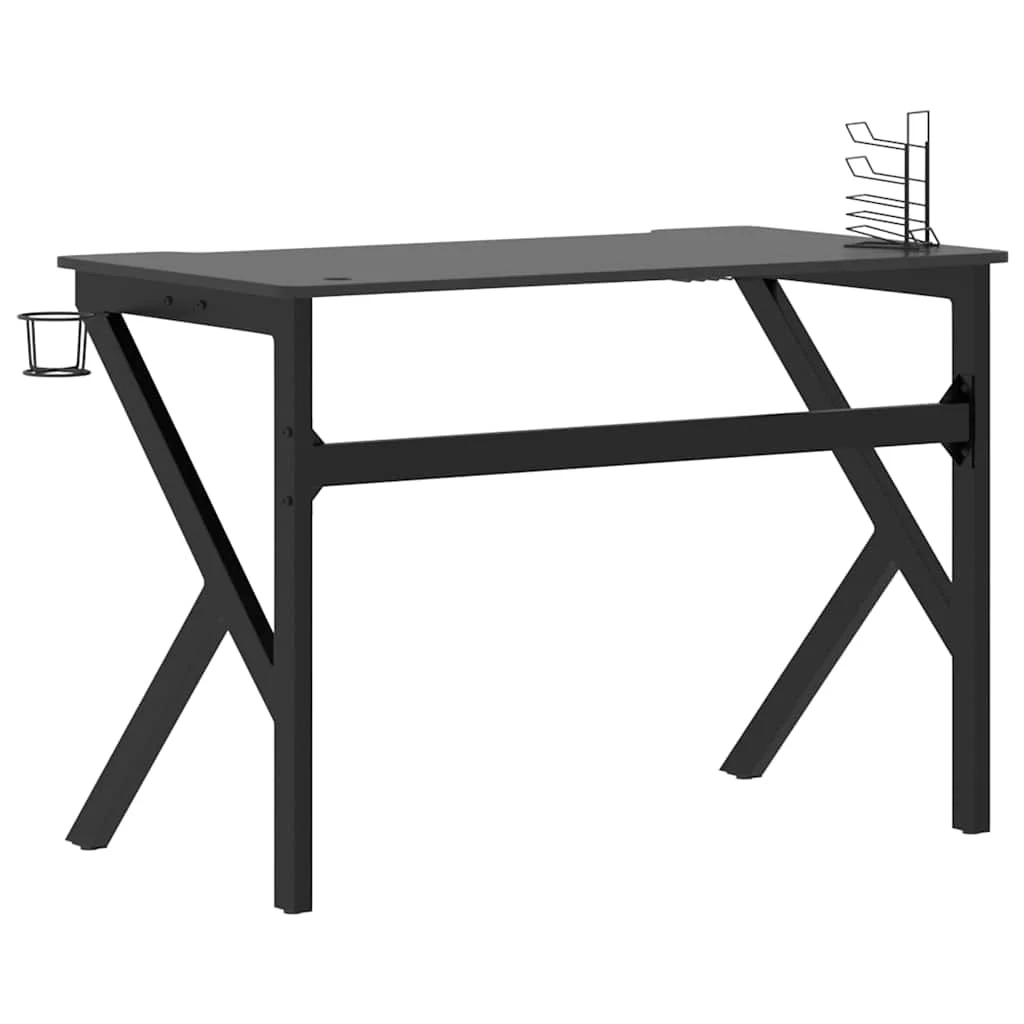 Bureau de jeu avec pieds en forme de K 110 x 60 x 75 cm noir bois d'ingénierie – vue de dessus
