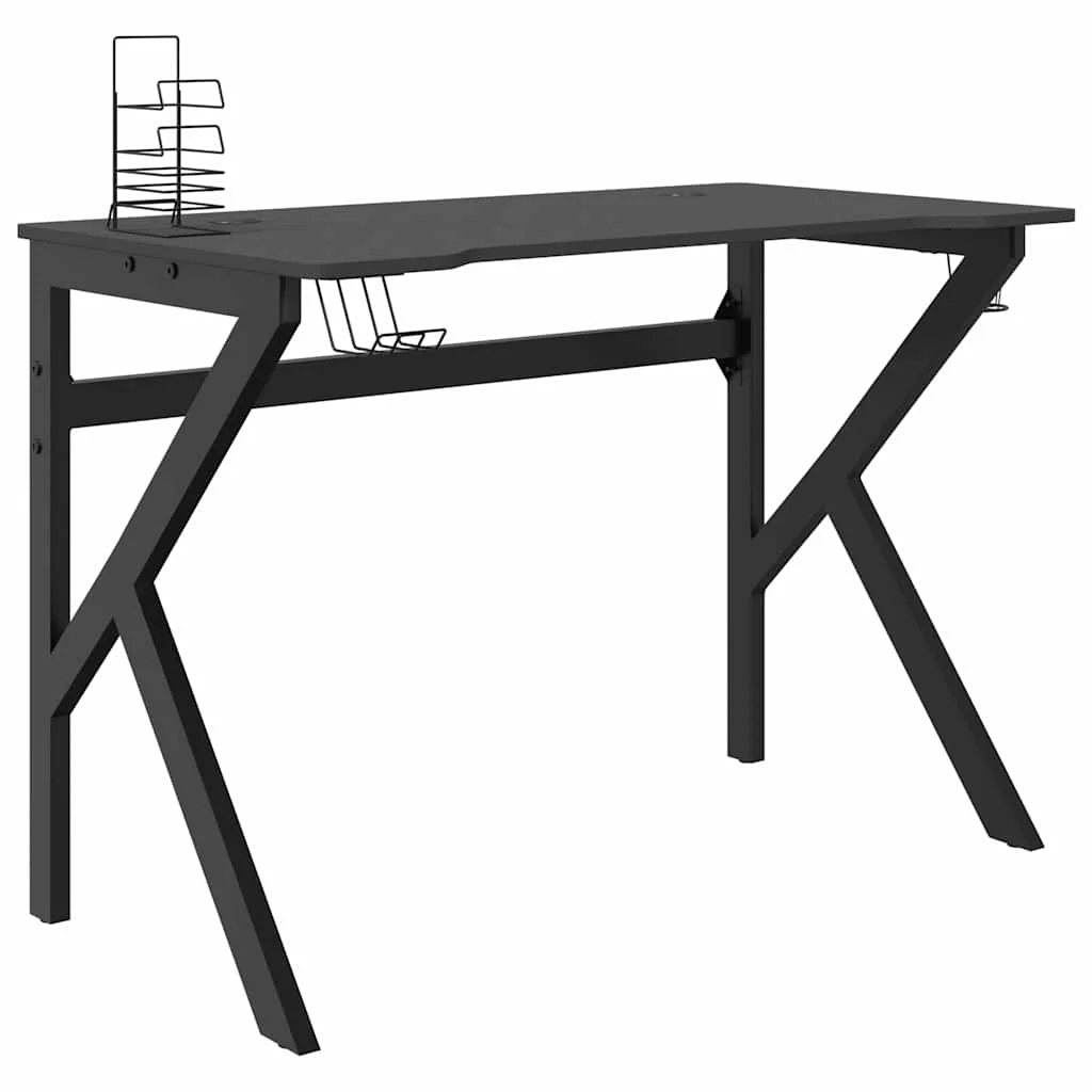 Bureau de jeu avec pieds en forme de K 110 x 60 x 75 cm noir bois d'ingénierie – vue de côté