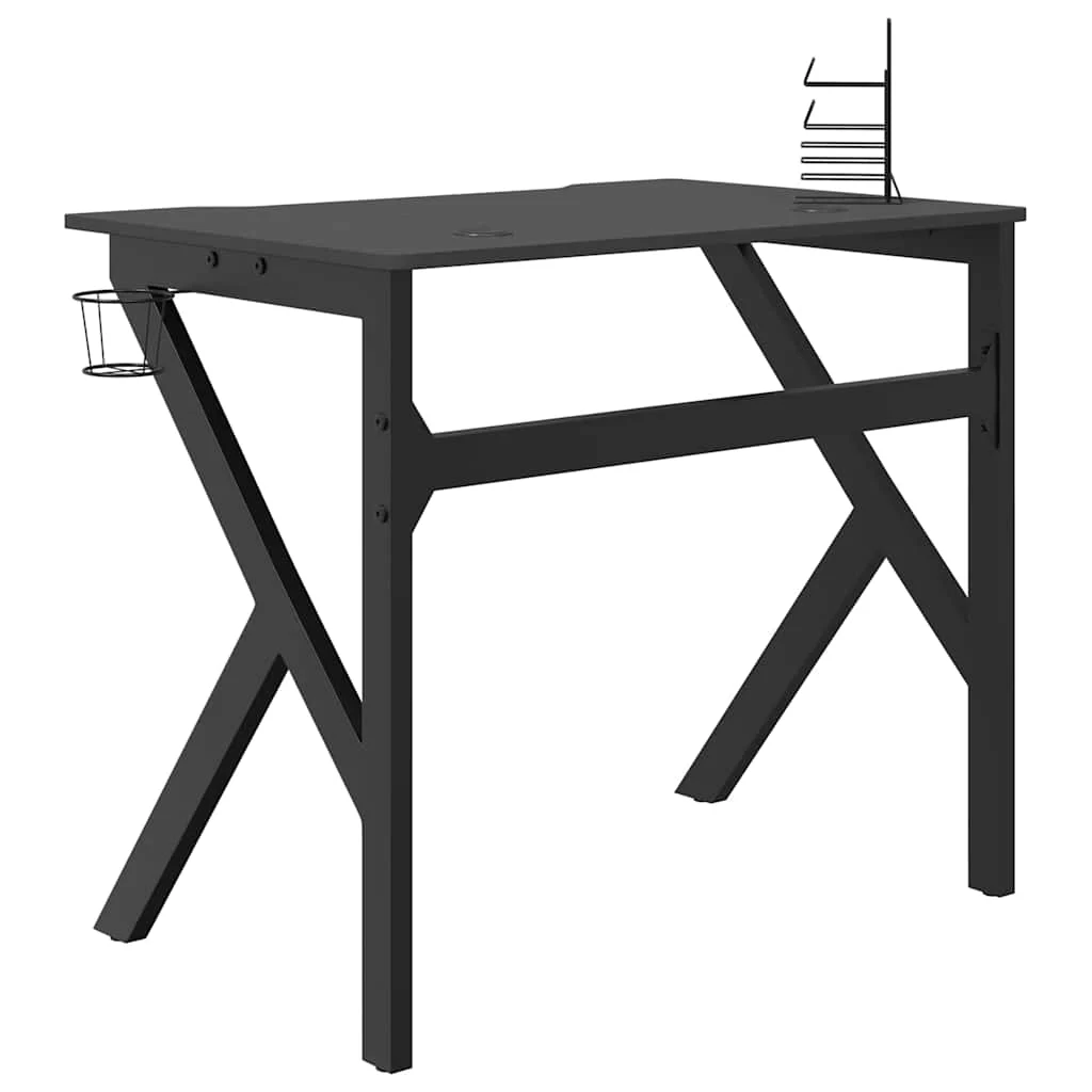 Bureau de jeu avec pieds en forme de K 90 x 60 x 75 cm noir bois d'ingénierie – vue de dessus