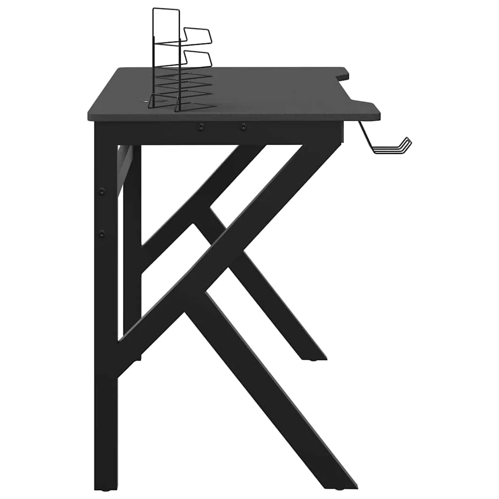 Bureau de jeu avec pieds en forme de K 90 x 60 x 75 cm noir bois d'ingénierie – vue de dos