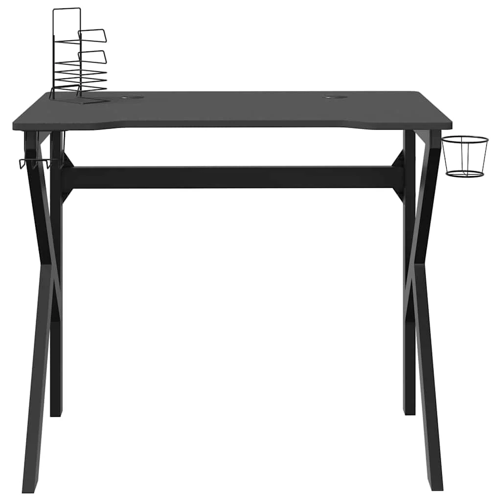 Bureau de jeu avec pieds en forme de K 90 x 60 x 75 cm noir bois d'ingénierie – vue en situation
