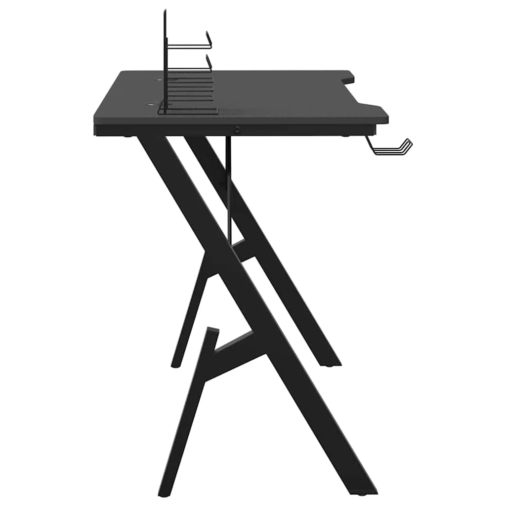 Bureau de jeu avec pieds en forme de Y 90 x 60 x 75 cm noir bois d'ingénierie – vue de dessus