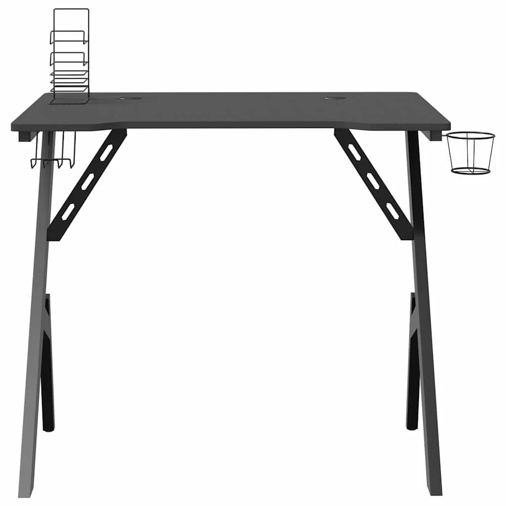 Bureau de jeu avec pieds en forme de Y 90 x 60 x 75 cm noir bois d'ingénierie – vue de détail