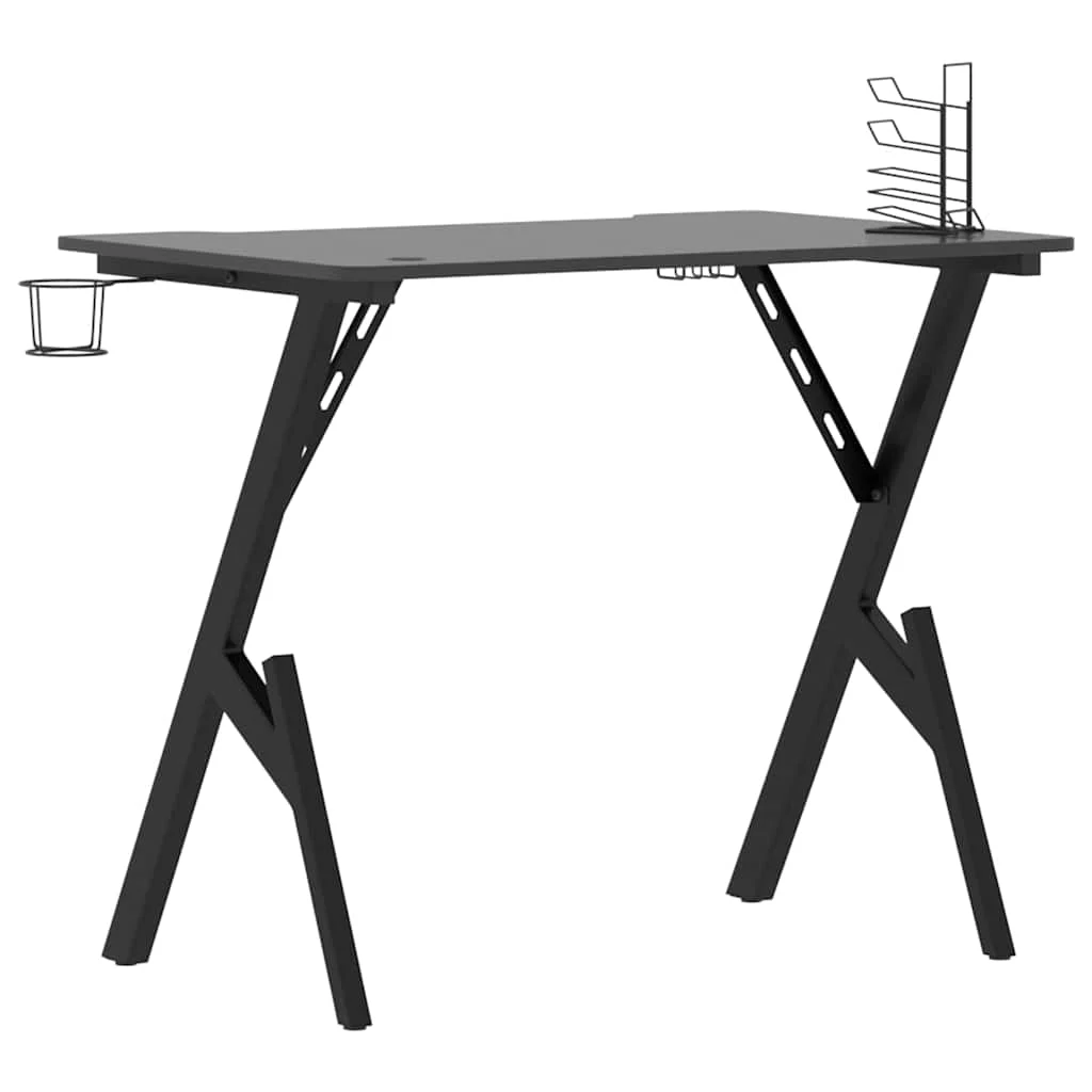 Bureau de jeu avec pieds en forme de Y 90 x 60 x 75 cm noir bois d'ingénierie – vue en situation