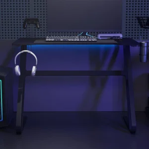 Bureau de jeu avec pieds en forme de ZZ 110 x 60 x 75 cm noir bois d'ingénierie – vue d’ensemble