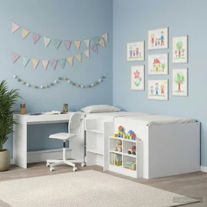 Bureau de lit 100 x 45 x 75 cm blanc bois d'ingénierie – vue d’ensemble