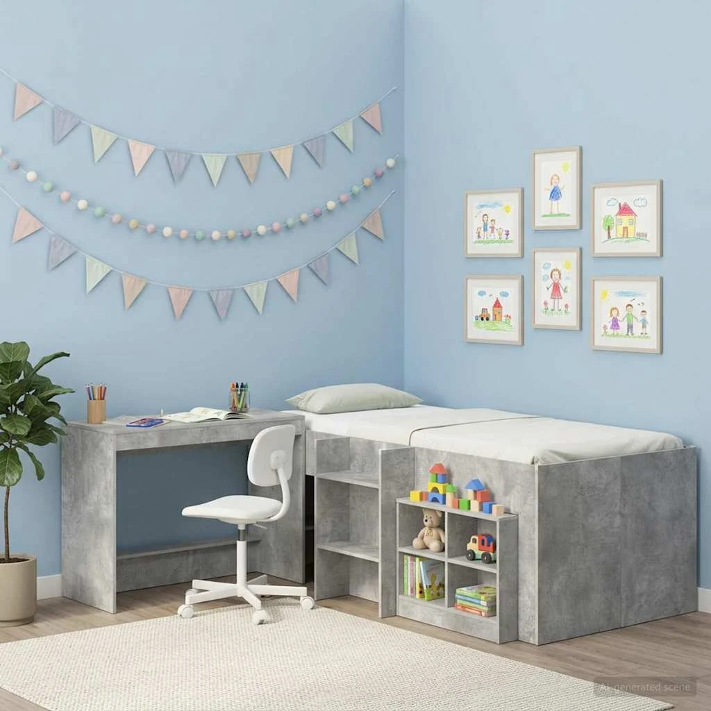 Bureau de lit 100 x 45 x 75 cm gris béton bois d'ingénierie – vue de détail