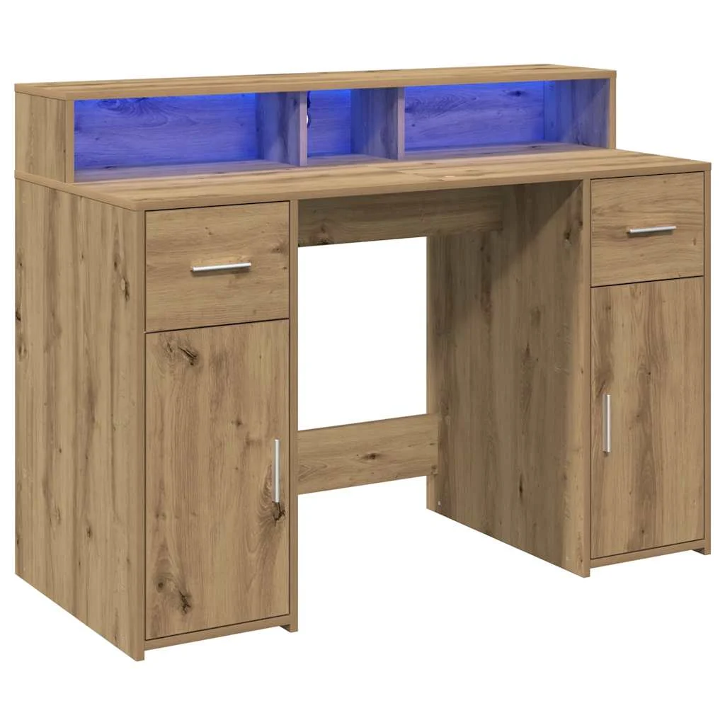 Bureau avec lumières LED 120 x 55 x 91 cm chêne artisanal bois d'ingénierie – vue de dessus