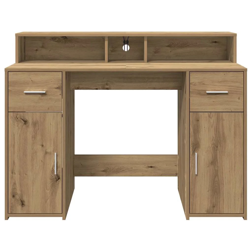 Bureau avec lumières LED 120 x 55 x 91 cm chêne artisanal bois d'ingénierie – vue de dos