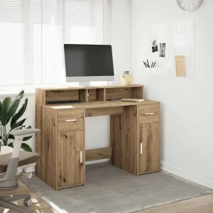 Bureau avec lumières LED 120 x 55 x 91 cm chêne artisanal bois d'ingénierie – vue d’ensemble
