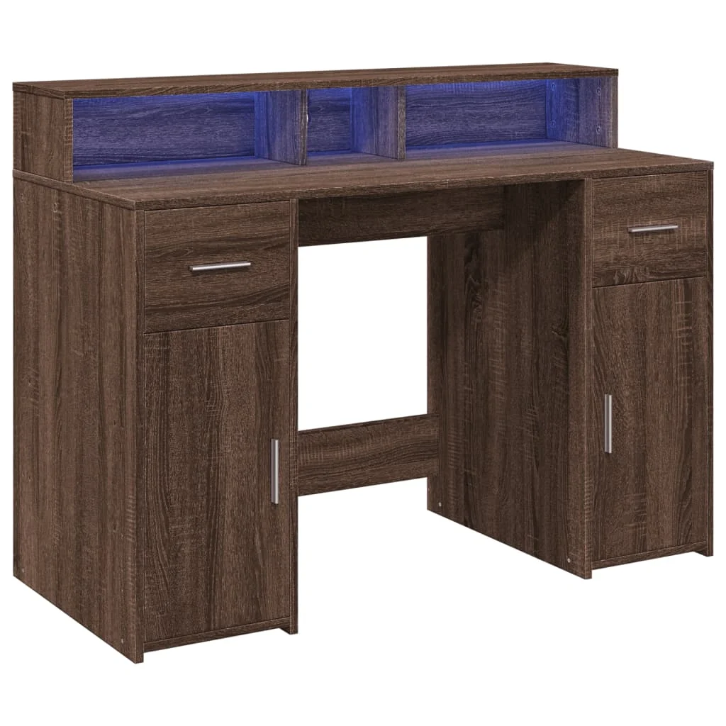 Bureau et lumières LED 120 x 55 x 91 cm chêne marron bois d'ingénierie – vue de dessus
