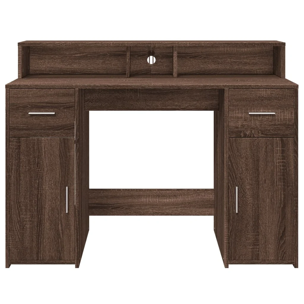 Bureau et lumières LED 120 x 55 x 91 cm chêne marron bois d'ingénierie – vue de dos