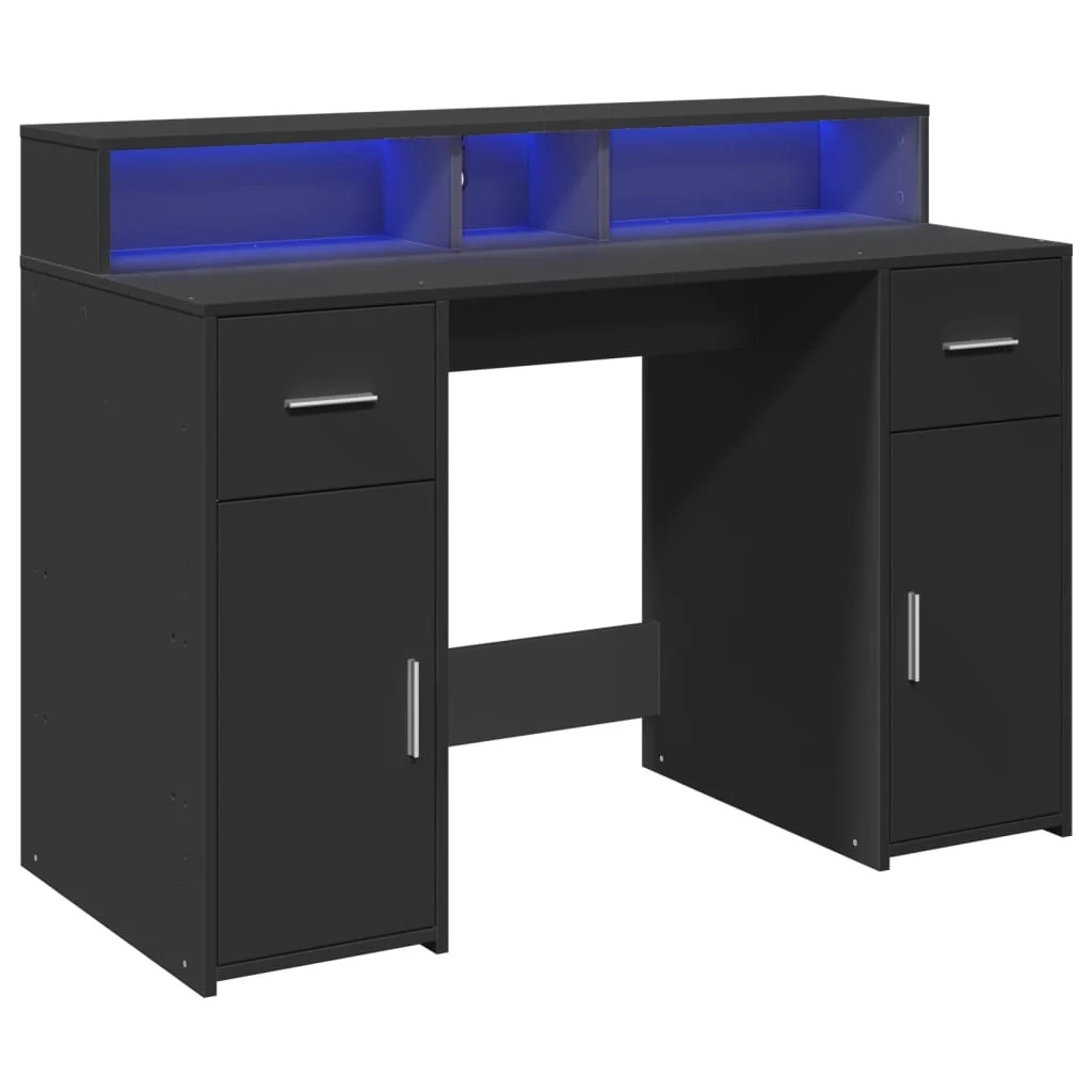 Bureau avec lumières LED 120 x 55 x 91 cm noir bois d'ingénierie – vue de dessus
