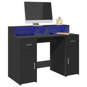Bureau avec lumières LED 120 x 55 x 91 cm noir bois d'ingénierie – vue d’ensemble