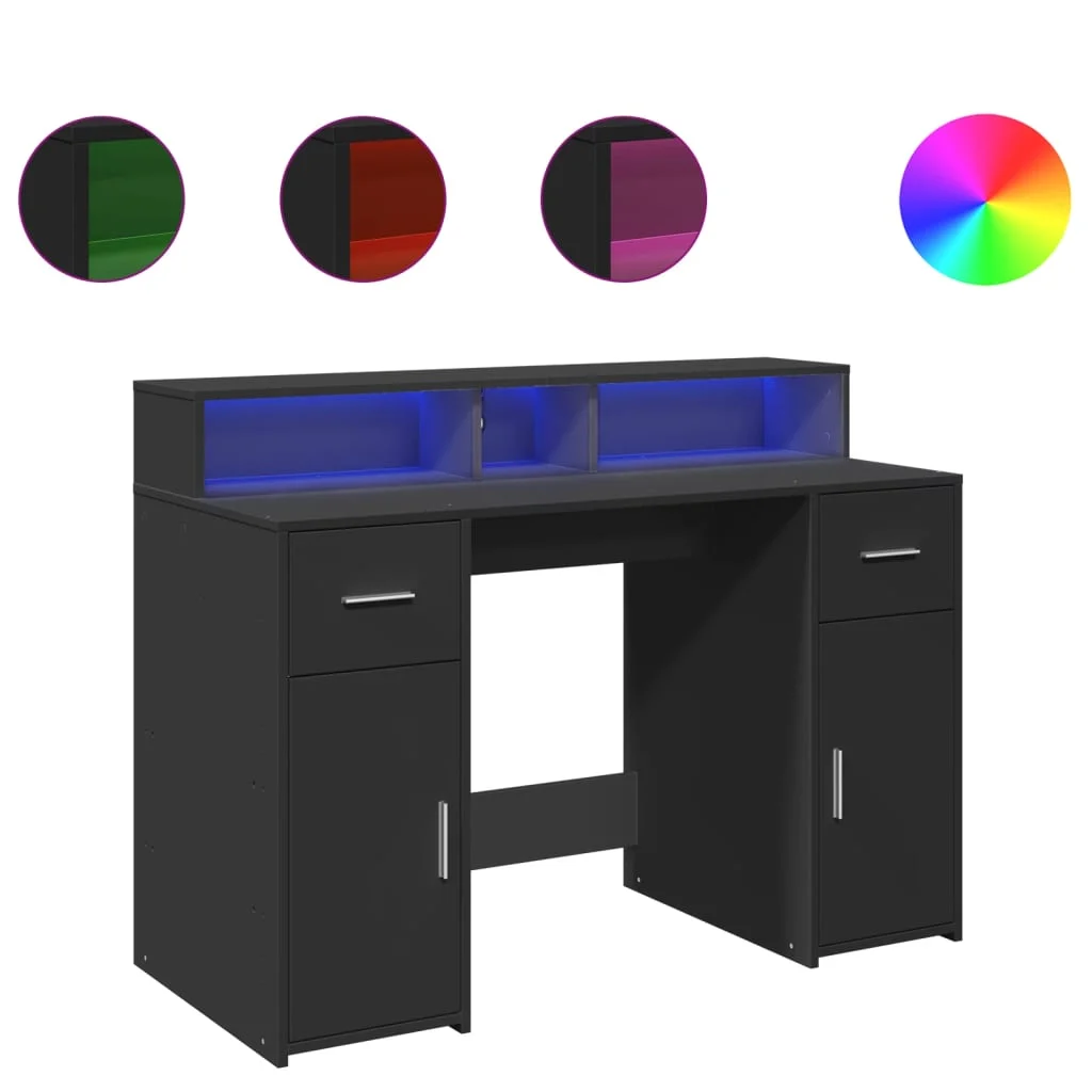 Bureau avec lumières LED 120 x 55 x 91 cm noir bois d'ingénierie – vue de côté