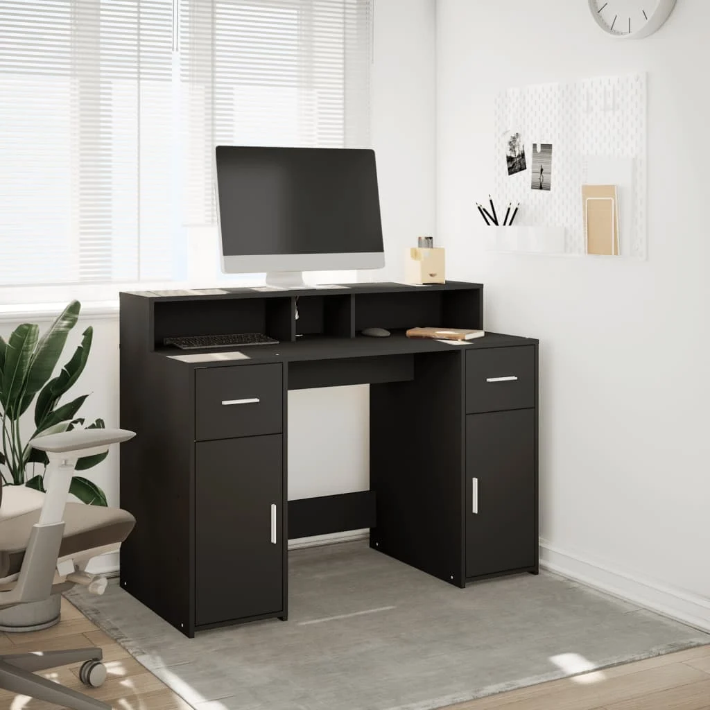 Bureau avec lumières LED 120 x 55 x 91 cm noir bois d'ingénierie – vue de détail