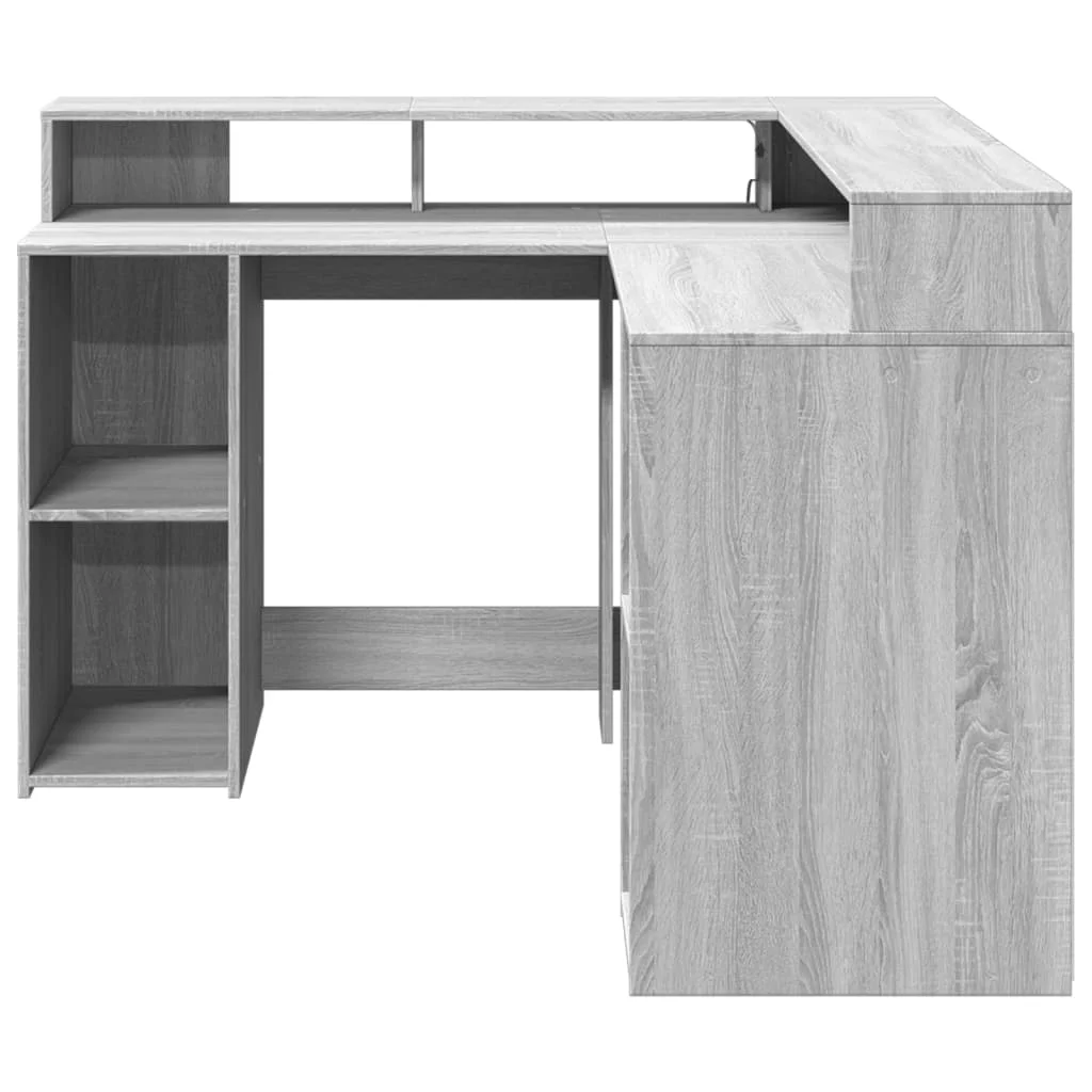 Bureau et lumières LED 130 x 130 x 91 cm sonoma gris bois d'ingénierie – vue de dos