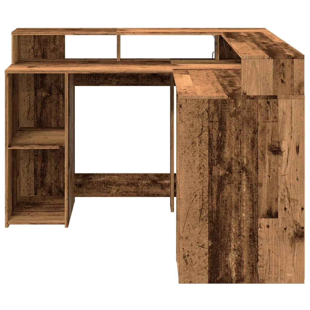 Bureau avec lumières LED 130 x 130 x 91 cm vieux bois bois d'ingénierie – vue de dos