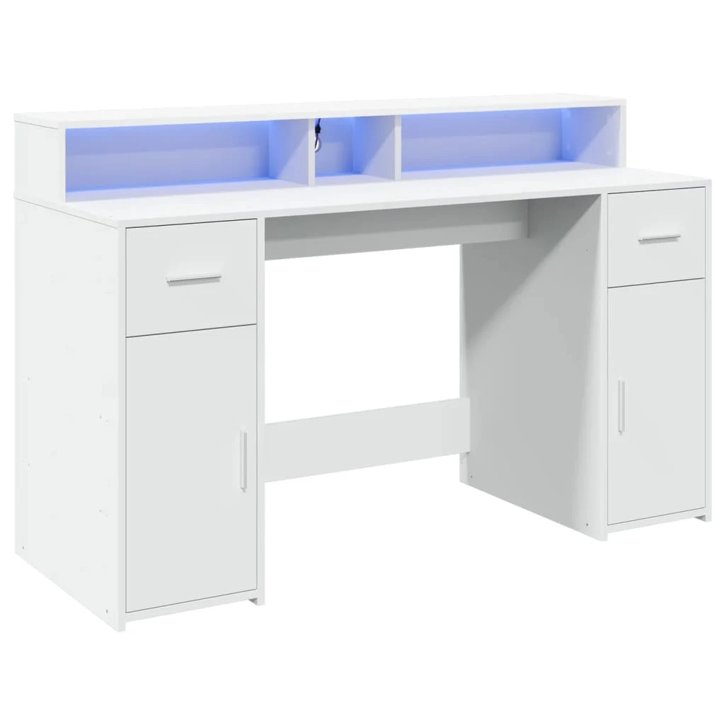 Bureau avec lumières LED 140 x 55 x 91 cm blanc bois d'ingénierie – vue de dessus