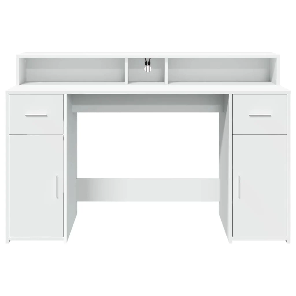 Bureau avec lumières LED 140 x 55 x 91 cm blanc bois d'ingénierie – vue de dos