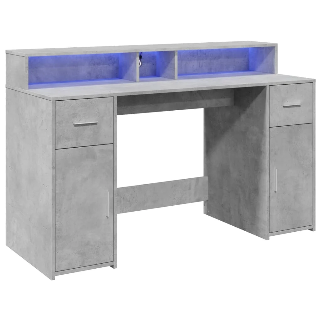 Bureau et lumières LED 140 x 55 x 91 cm gris béton bois d'ingénierie – vue de dessus
