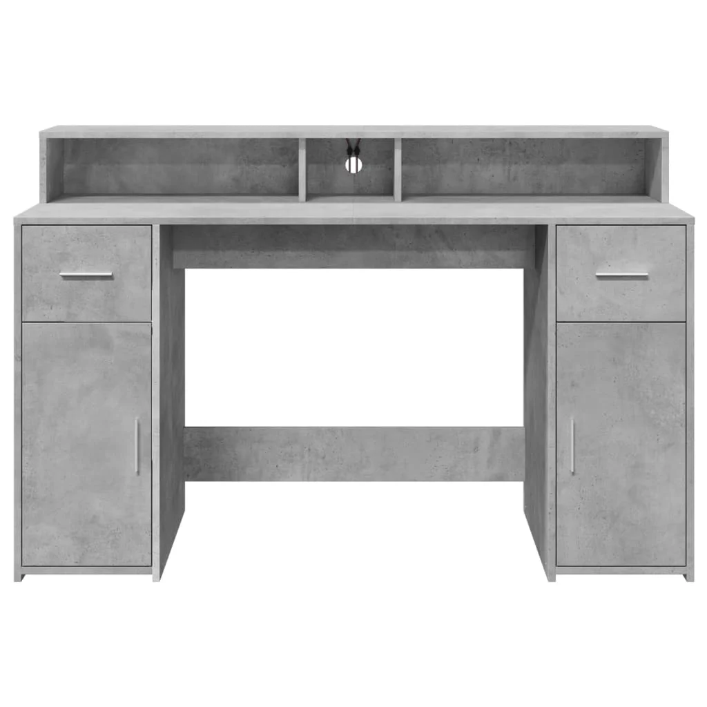 Bureau et lumières LED 140 x 55 x 91 cm gris béton bois d'ingénierie – vue de dos