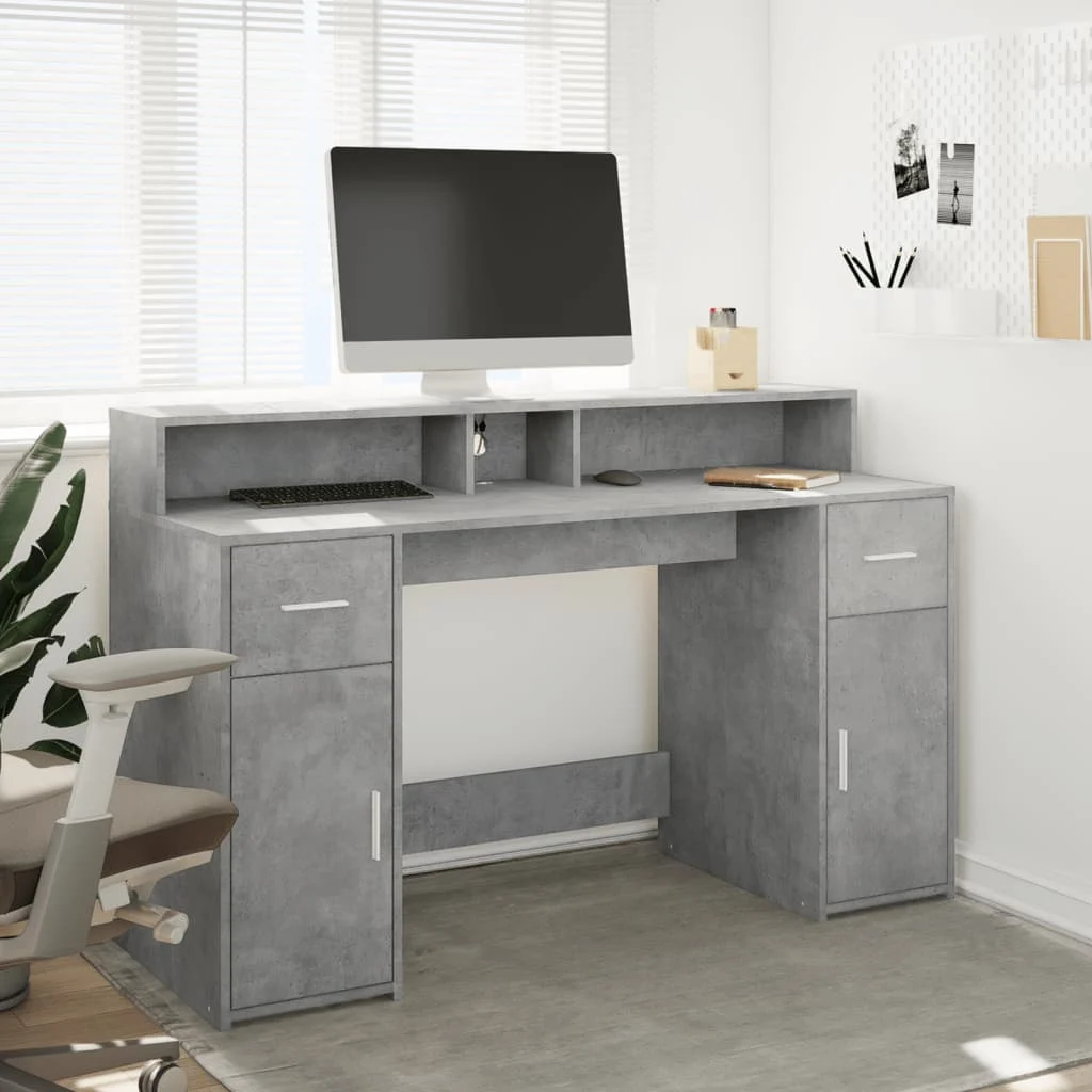 Bureau et lumières LED 140 x 55 x 91 cm gris béton bois d'ingénierie – vue de détail