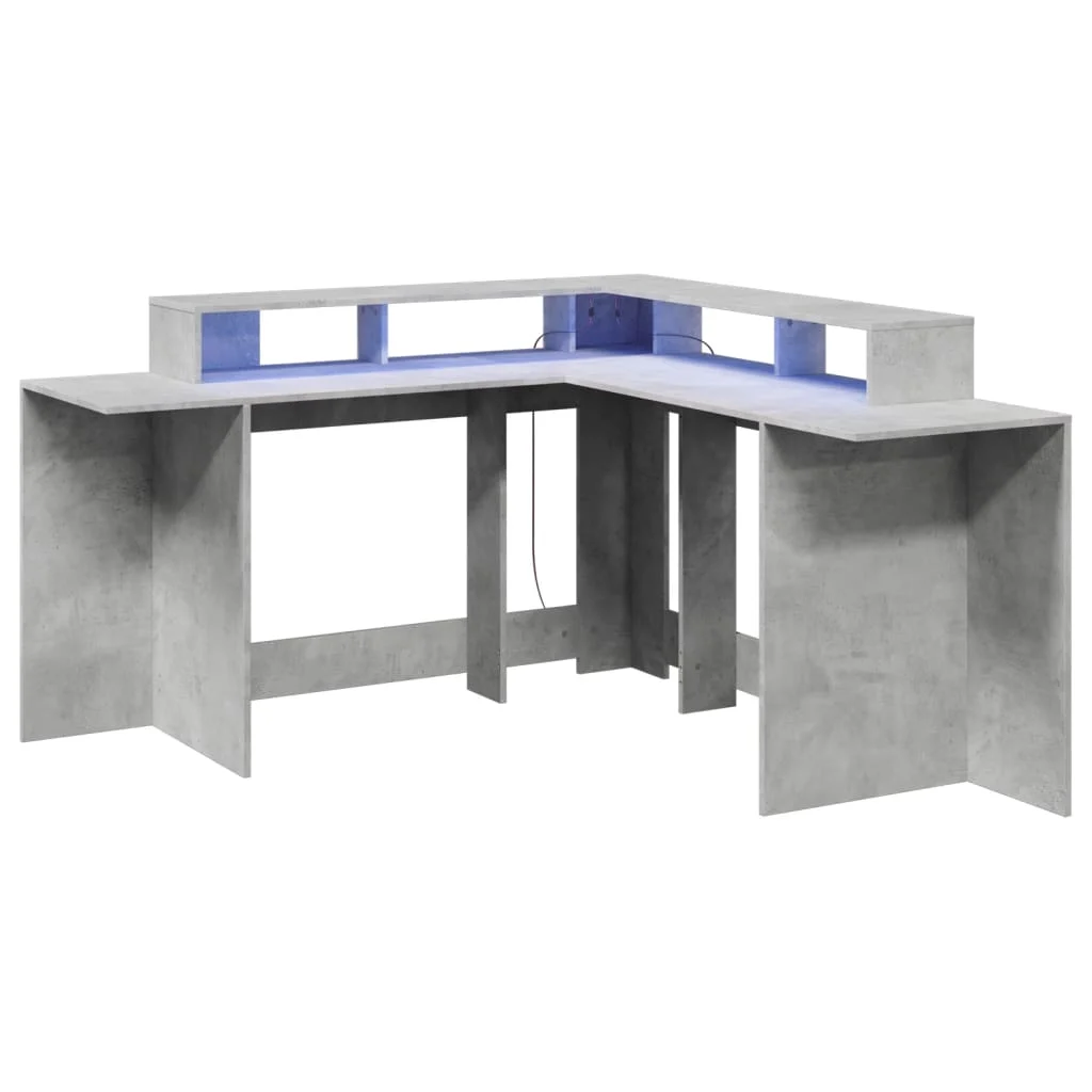 Bureau et lumières LED 152 x 152 x 91 cm gris bois d'ingénierie – vue de dessus