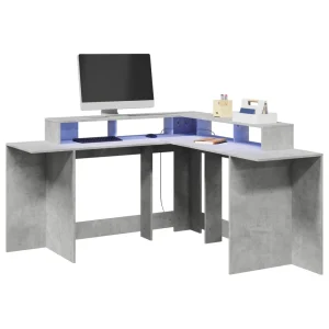 Bureau et lumières LED 152 x 152 x 91 cm gris bois d'ingénierie – vue d’ensemble