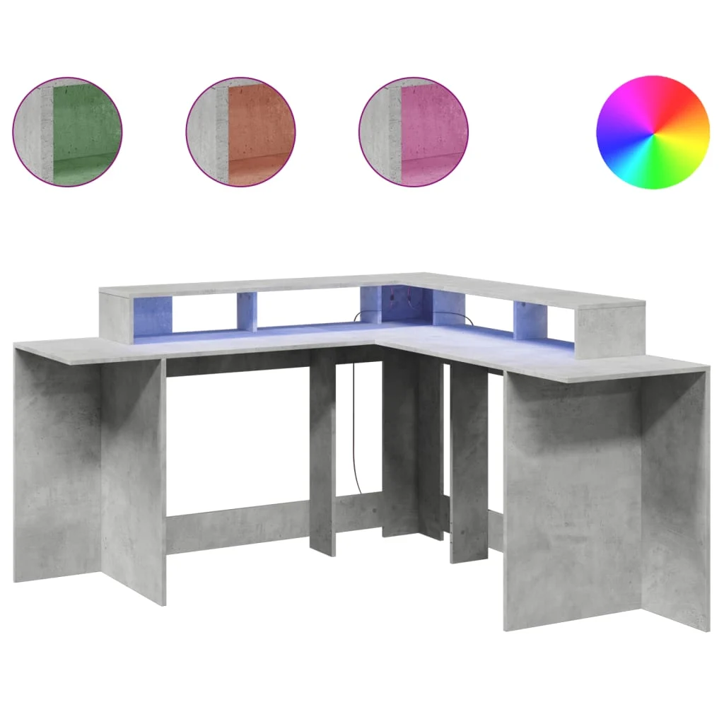 Bureau et lumières LED 152 x 152 x 91 cm gris bois d'ingénierie – vue de côté