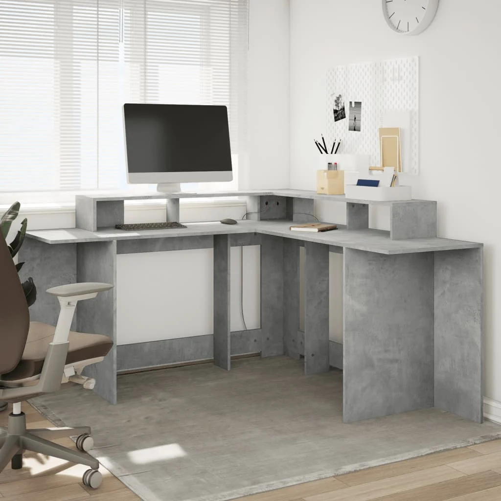 Bureau et lumières LED 152 x 152 x 91 cm gris bois d'ingénierie – vue de détail