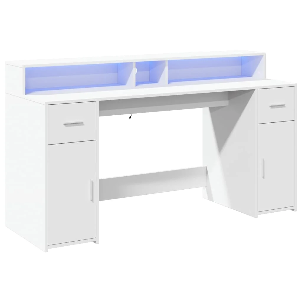 Bureau avec lumières LED 160 x 55 x 91 cm blanc bois d'ingénierie – vue de dessus