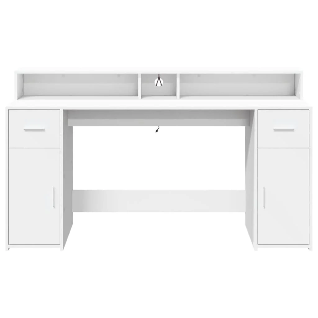 Bureau avec lumières LED 160 x 55 x 91 cm blanc bois d'ingénierie – vue de dos