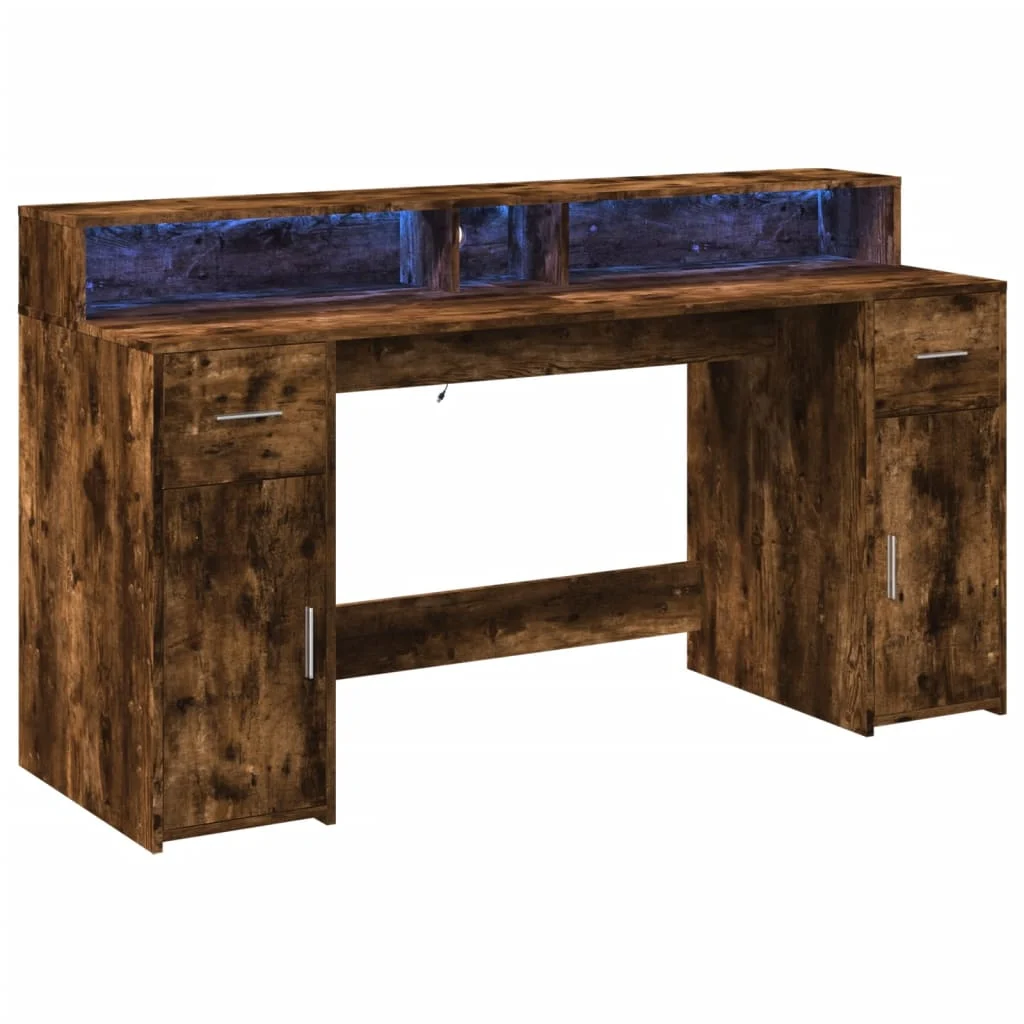 Bureau et lumières LED 160 x 55 x 91 cm chêne fumé bois d'ingénierie – vue de dessus
