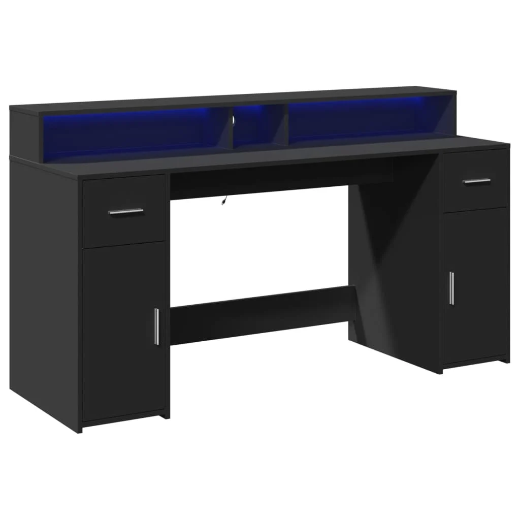 Bureau avec lumières LED 160 x 55 x 91 cm noir bois d'ingénierie – vue de dessus