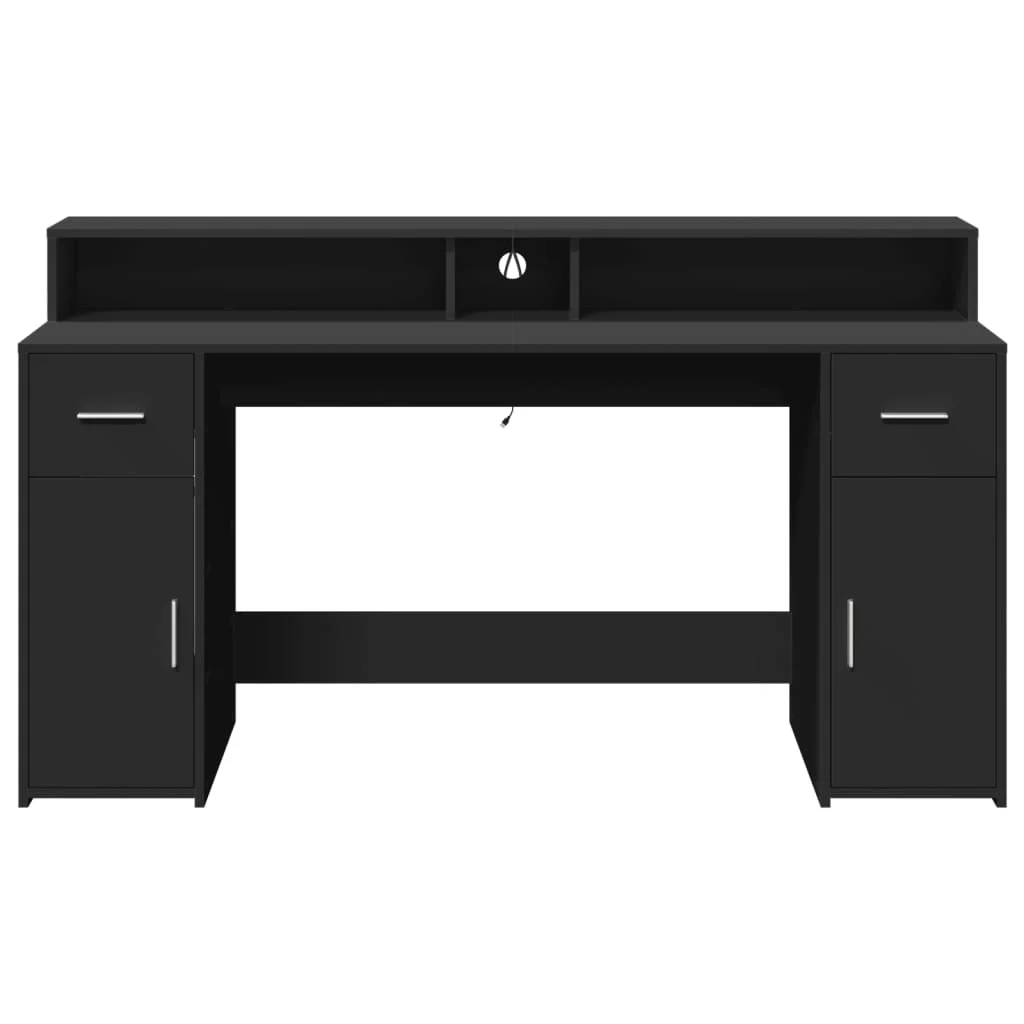 Bureau avec lumières LED 160 x 55 x 91 cm noir bois d'ingénierie – vue de dos