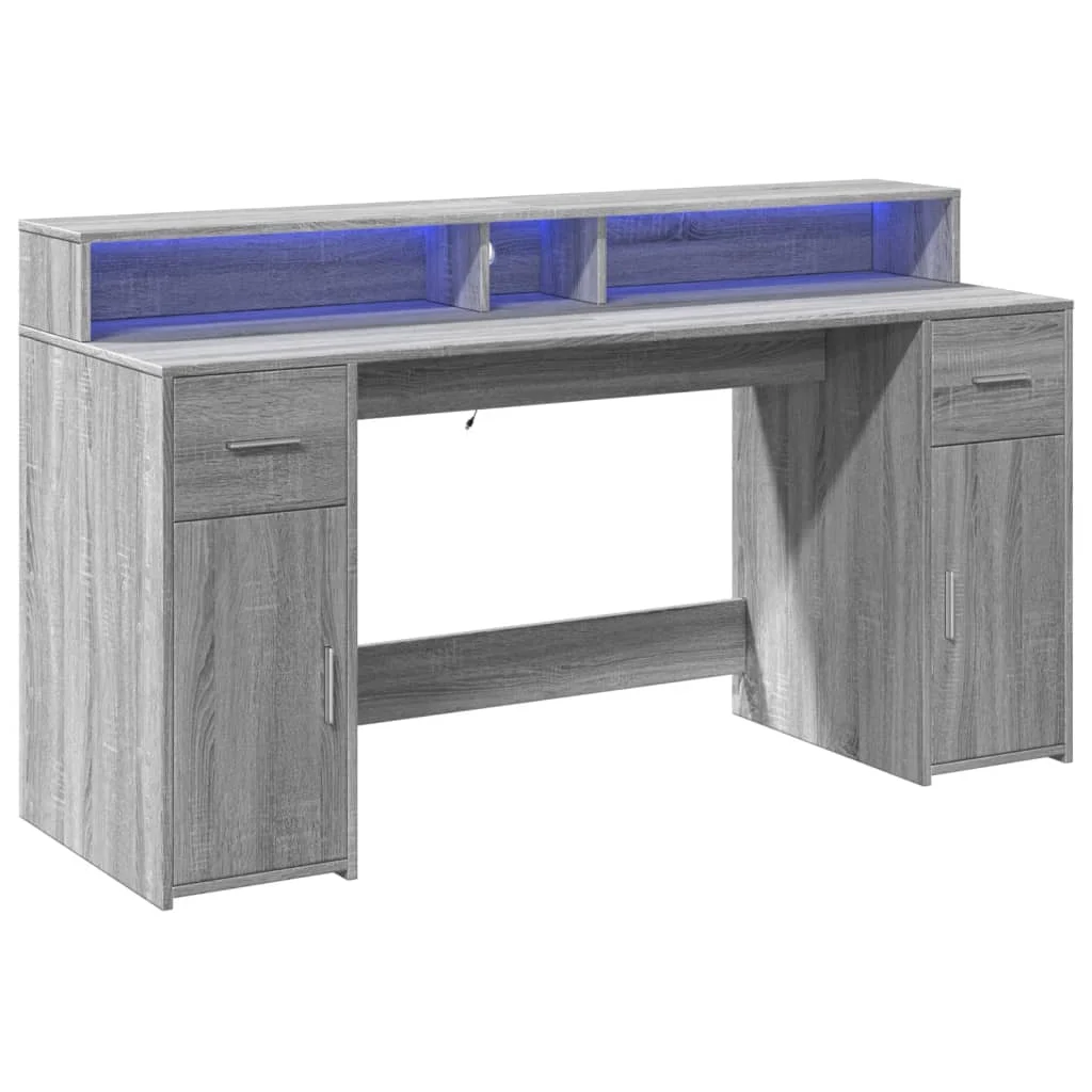 Bureau et lumières LED 160 x 55 x 91 cm sonoma gris bois d'ingénierie – vue de dessus
