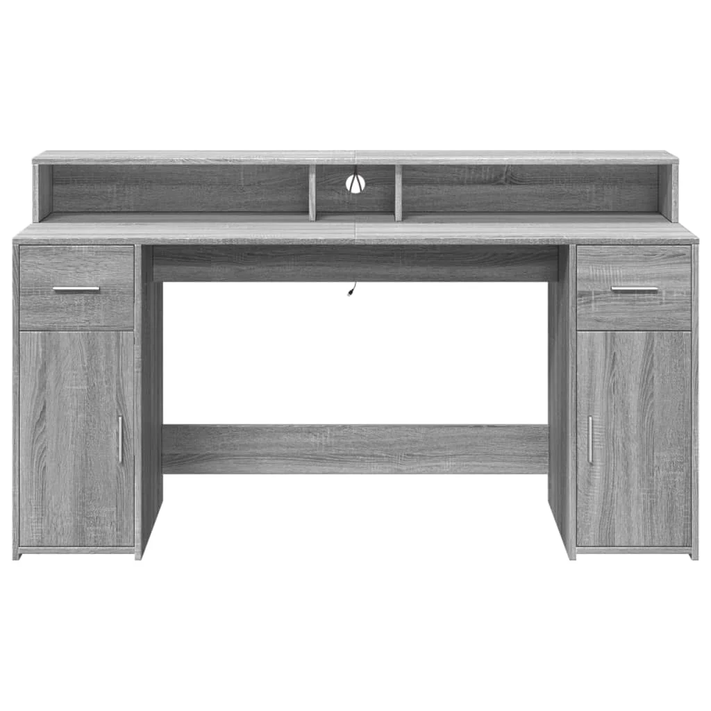 Bureau et lumières LED 160 x 55 x 91 cm sonoma gris bois d'ingénierie – vue de dos