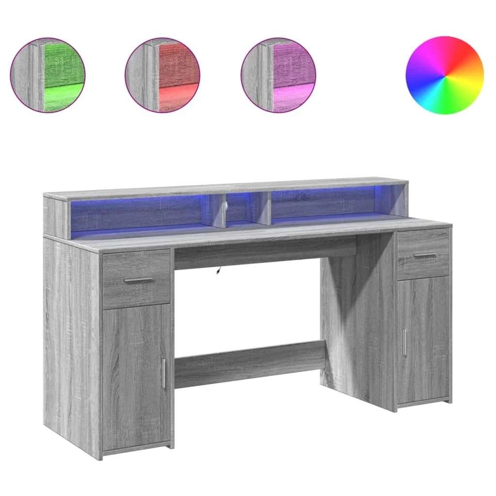 Bureau et lumières LED 160 x 55 x 91 cm sonoma gris bois d'ingénierie – vue de côté